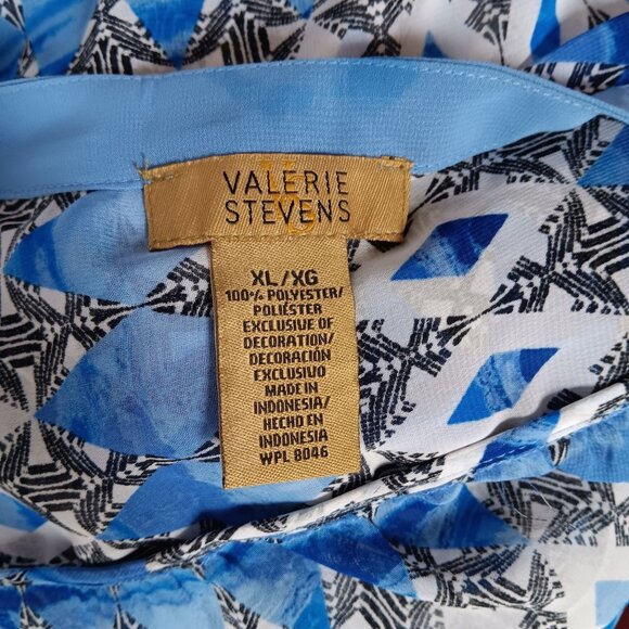 Valerie Stevens XL Womens Blouse Blue & White Geometric Tunic With Sequin Detail - Picture 6 of 6